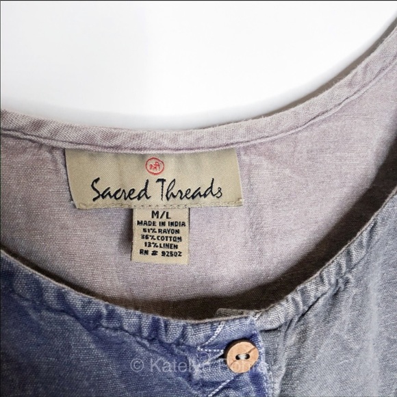 Sacred Threads Linen Patchwork Boho Crop Top M - Picture 7 of 7